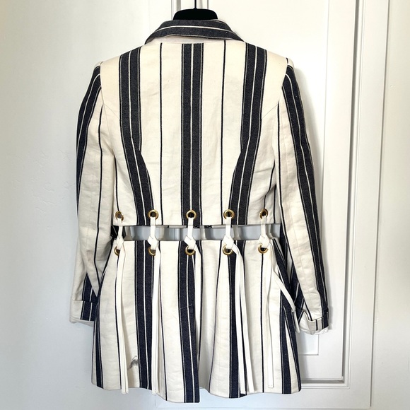 Alexander McQueen Striped Cotton & Linen Jacket with Eyelets in Ivory Size XS - Picture 3 of 10